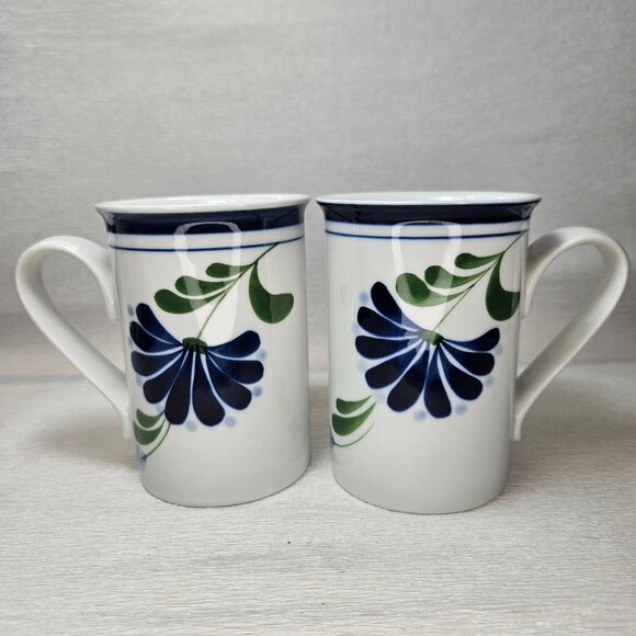 2 Dansk Sage Song Large Coffee Mugs Blue Floral Green White - Picture 1 of 7